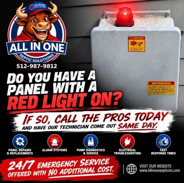 Septic solutions ad for urgent electrical panel issues with a red light.