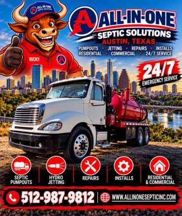 Septic services advertisement for All-In-One Septic Solutions in Austin, TX.