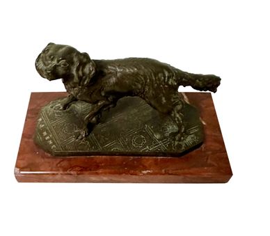 French Antique Bronze Dog Sculpture Signed
