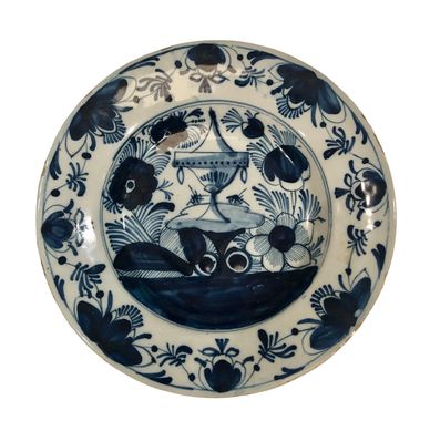 18th Century Delft Plate With Urn Center