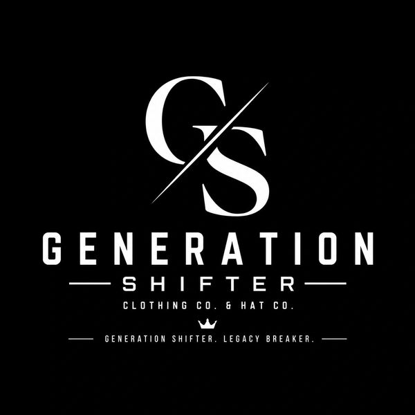 Minimalist black and white logo for Generation Shifter clothing and hat company.