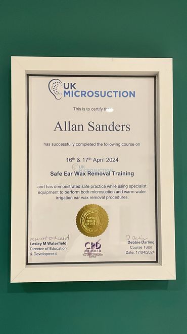 My certification of Safe ear wax removal. Presented by UK Microsuction