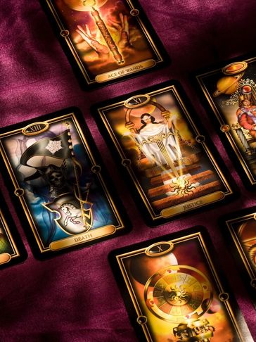 A colourful spread of tarot cards using the Ellershaw easy tarot deck
