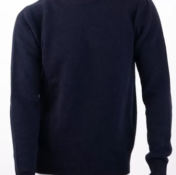 Classic black crewneck sweater displayed on a mannequin.