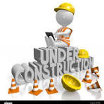 3D figure sitting on 'Under Construction' text with safety gear and tools.