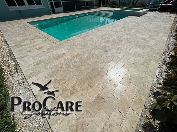 Expert travertine sealing in King & Bear, protecting patios and pool decks year-round.