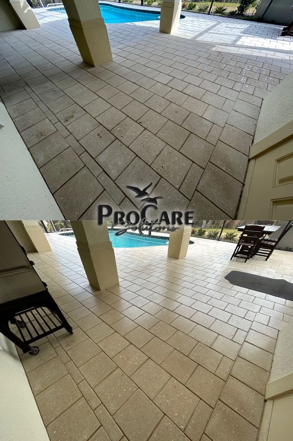 Travertine sealing in Beachwalk St. Johns, keeping luxury outdoor spaces clean and protected.