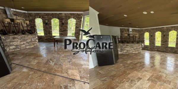 Expert travertine sealing in Island Estates, enhancing color while protecting natural stone.