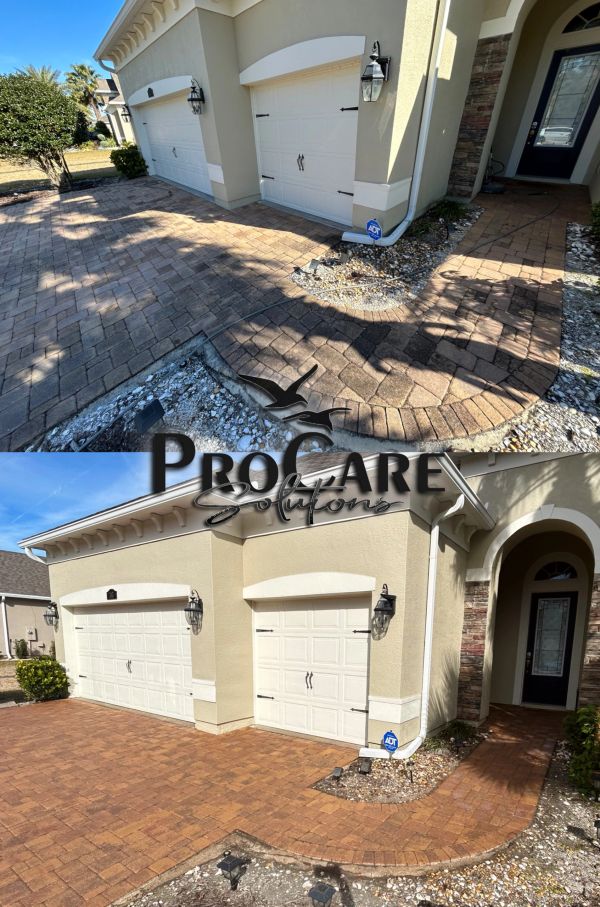 Before and after driveway cleaning by Pro Care Solutions.