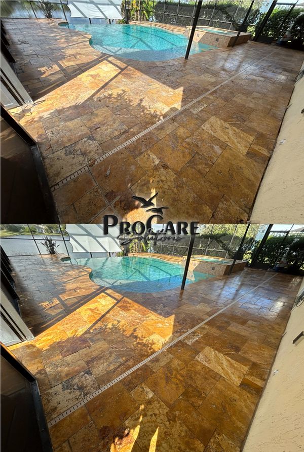 Professional travertine sealing in Riviera Bella for long lasting stone protection.