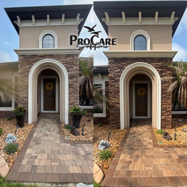 Stone wall sealing in Palm Coast to enhance color and durability.