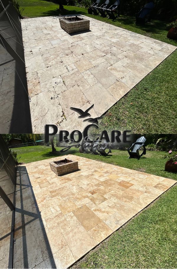 Premium travertine sealing in Conservatory at Hammock Beach, protecting natural stone