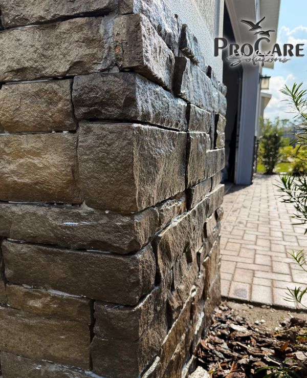 Exterior stone wall sealing that protects against moisture and UV damage.