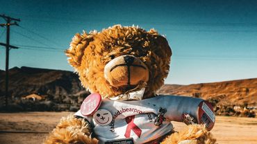 Dab the AIDS Bear part of the Ribbon Warrior MC HIV/AIDS outreach on motorcycles
