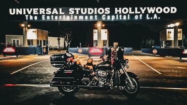 the ribbon warrior mc harley davidson motorcycle and teddy bears at universal studios in california