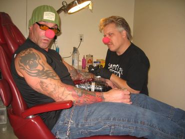 tattoo chair fun red noses at Smooth Fx tattoos in Sauk City Wisconsin