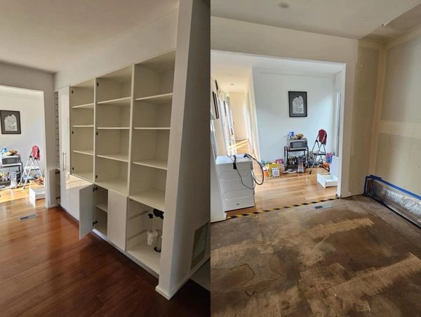 Before and after flooring removal.