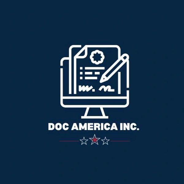 Logo of DOC AMERICA INC. with document and pen on screen.