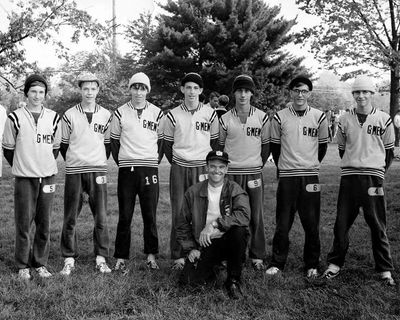 Coach Vern Hawkins and the 1969 cross country state championship team