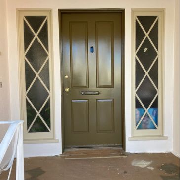 Painting of front door, trim, stucco and color selection by All Los Angeles Painting Company, Inc. 