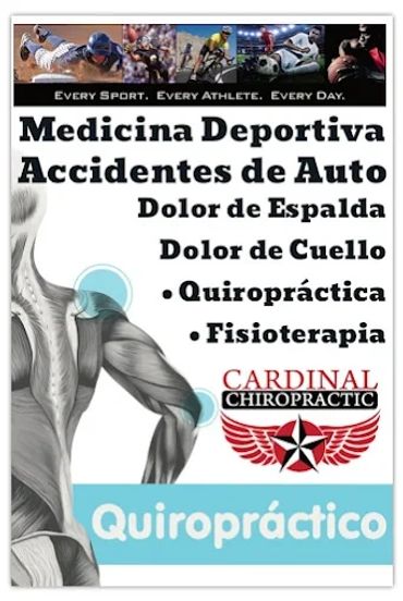 Advertisement for chiropractic and physiotherapy services for sports injuries and auto accidents.