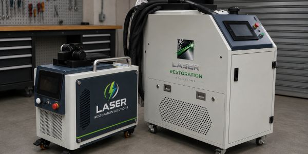 Two laser restoration machines in a workshop.
