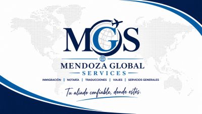 Mendoza Global Services logo with travel and translation services.