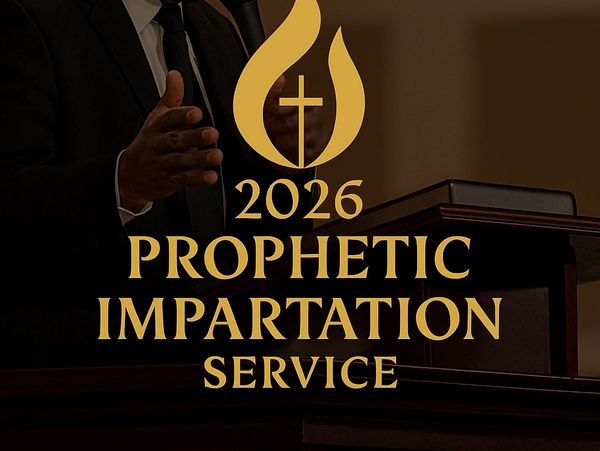 2026 Prophetic Impartation Service with a speaker at a podium.