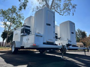 Mobile restroom trailer ready for delivery to construction site