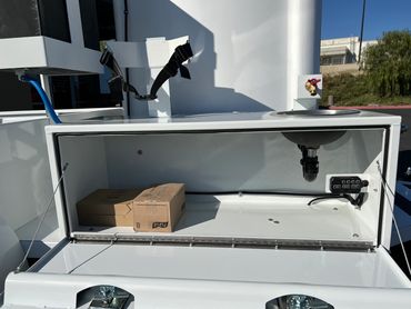 alt="Portable restroom trailer staged for FEMA emergency operations"