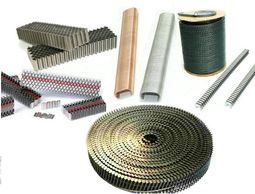 Jumbo coils, coil staples, corrugated fasteners, wriggly pins, hog rings, clamps, screws,