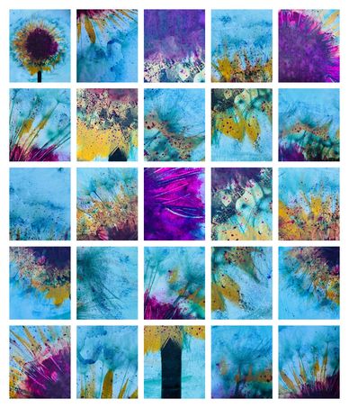 Dandelion blues painting, artwork, flower, blue, azure, turquoise, gold.