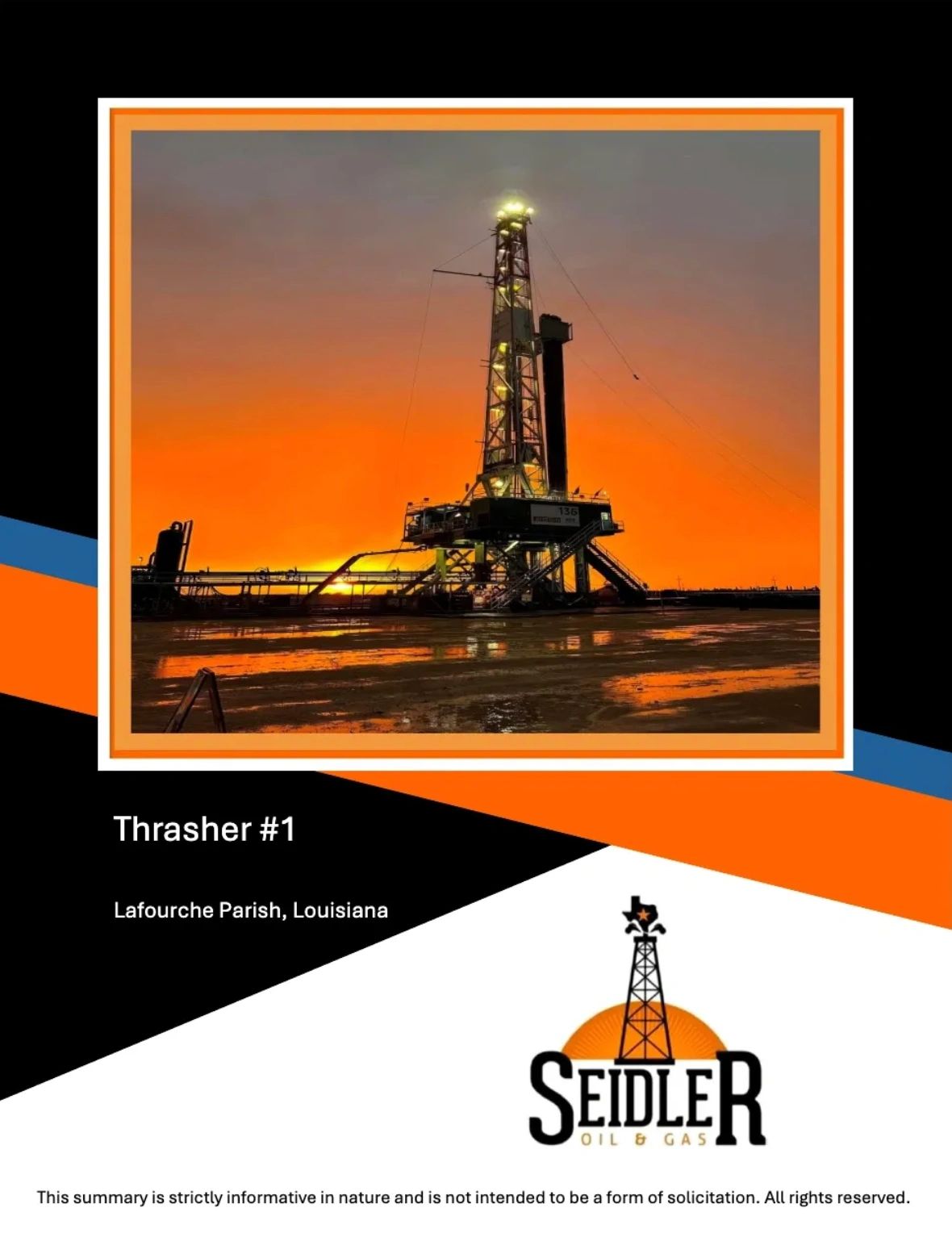 Oil drilling rig at sunset in Lafourche Parish, Louisiana.