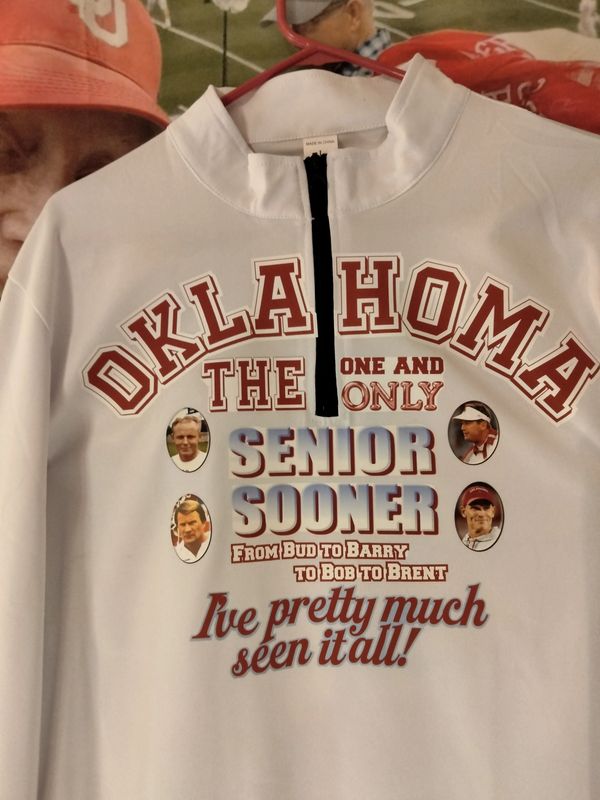 Front of "THE One and Only" shirt, showing famous OU coaches I've covered. Well, not Brent officiall