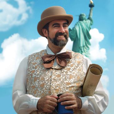 An actor portraying Frederic Auguste Bartholdi, the sculptor of the Statue of Liberty in New York.
