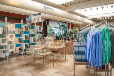 The main Gift Store offering New York souvenirs at the Statue of Liberty, Liberty Island, New York.