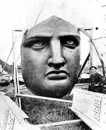 Construction of the head of the Statue of Liberty.