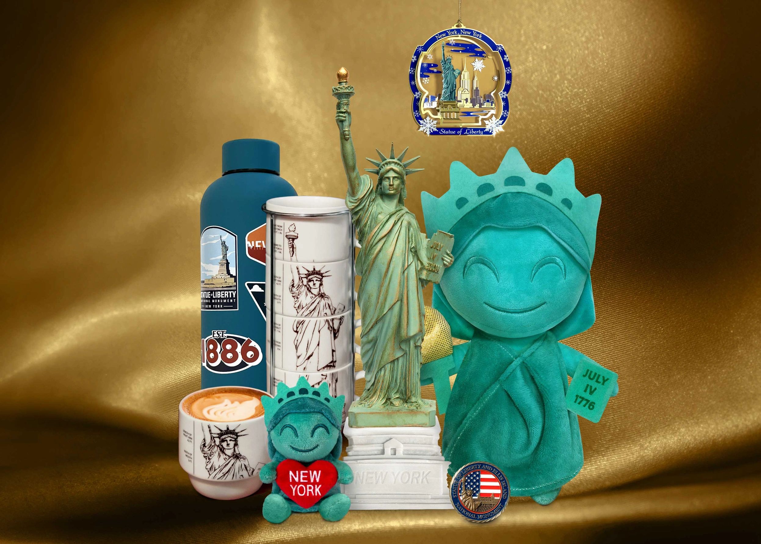 Statue of Liberty gifts & souvenirs sold at the gift store on Liberty & Ellis Island in New York.