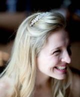 Bride wearing bespoke Alpine crystal and pearl comb 