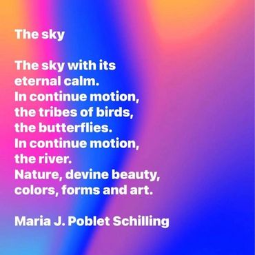 A colorful gradient background with a poetic text about the sky and nature.