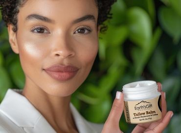woman showing Earth's Gift Tallow Balm