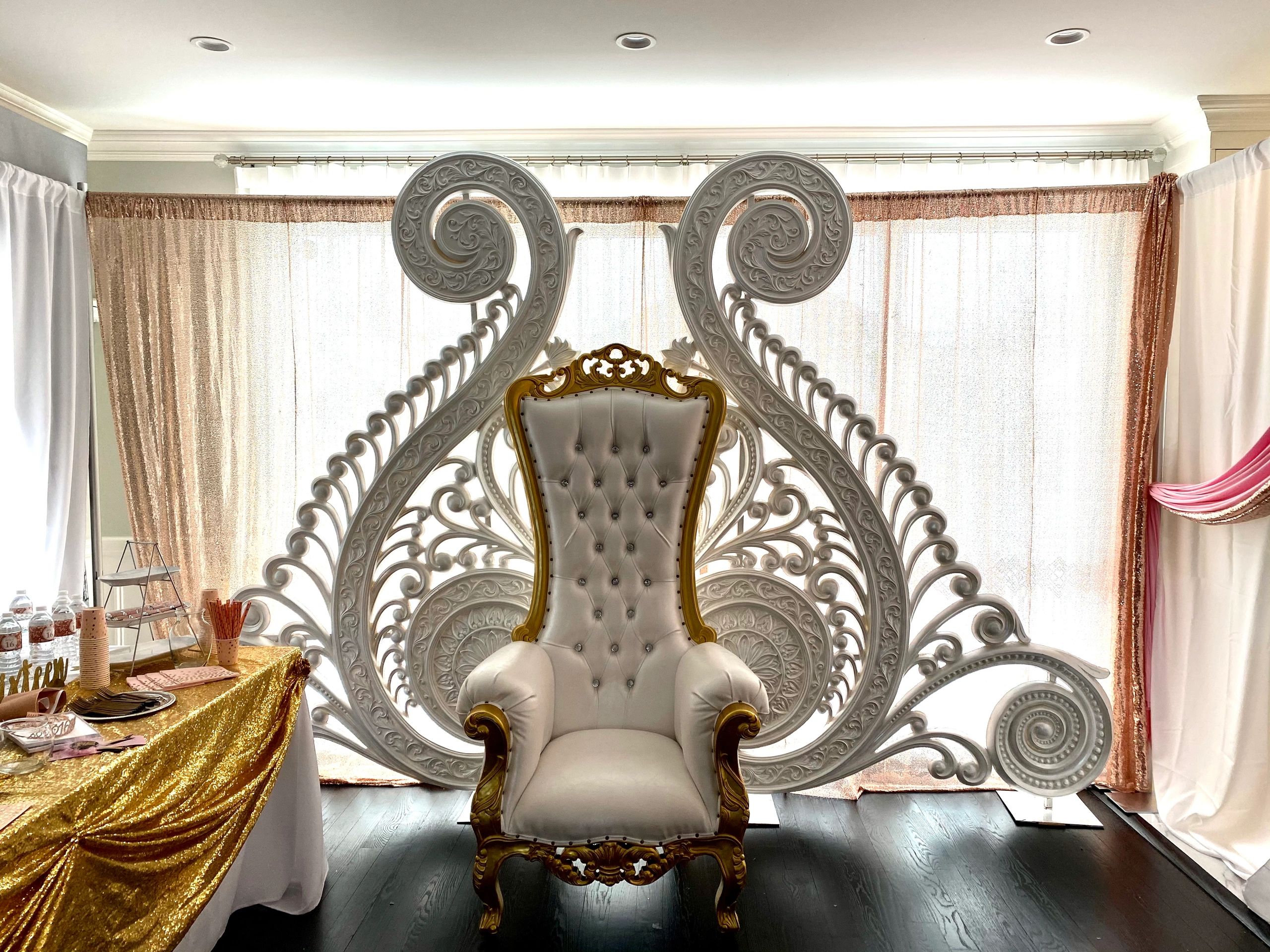Peacock panels and throne for rent