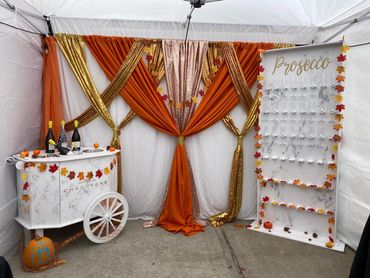Champagne cart, prosecco wall, backdrop