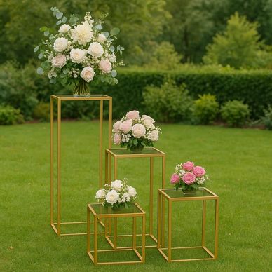 Bases de hierrro  con vidrio distintas alturas, para colocar flores