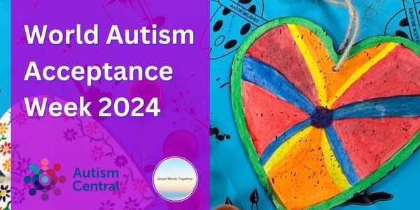 Colorful heart craft promoting World Autism Acceptance Week 2024 by Autism Central.