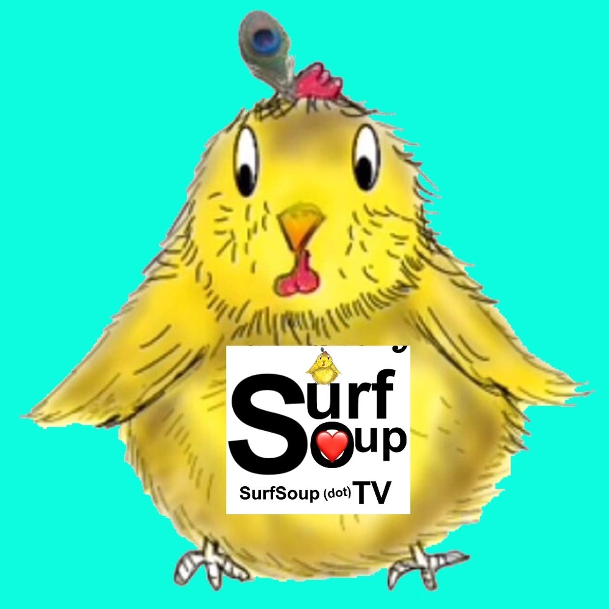 Eggog character EggOh, the lovable Surf Soup® character with a Surf Soup® sticker on his tu