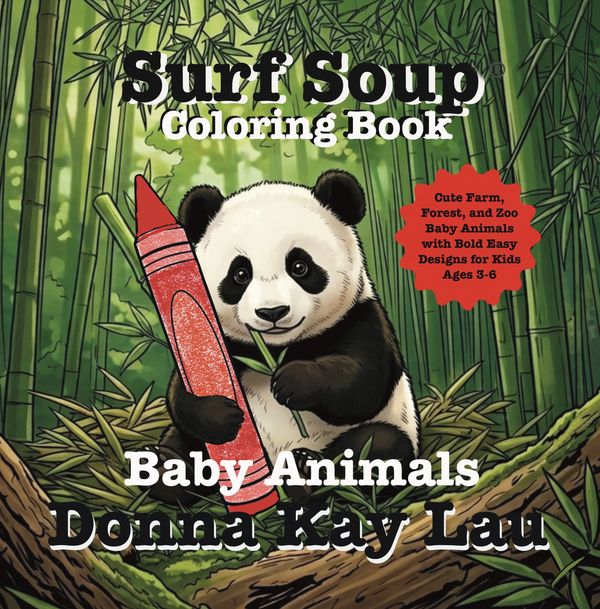 Surf soup panda on cover coloring book