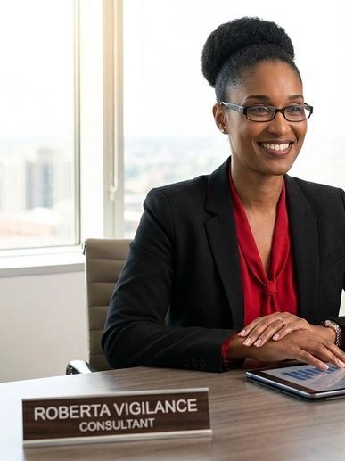 Professional consultant Roberta Vigilance smiling in an office.