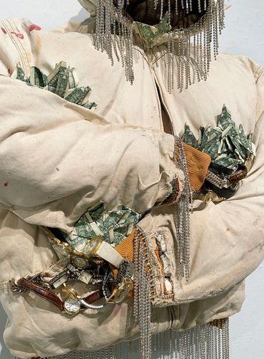 Rhinestone Cowboy, Vintage Chore Coat, Foam, Wire, Rhinestones, Money, Watches, Wax Thread,