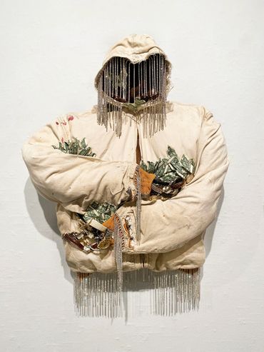 Rhinestone Cowboy, Vintage Chore Coat, Foam, Wire, Rhinestones, Money, Watches, Wax Thread,